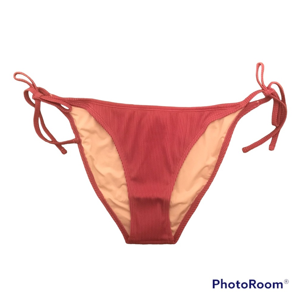Mae High Waisted Side Tie Bikini Bottoms Ribbed Women’s Size L Rose NWOT